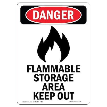 Signmission Safety Sign, OSHA Danger, 5" Height, Flammable Storage Area, Portrait, 10PK OS-DS-D-35-V-1256-10PK